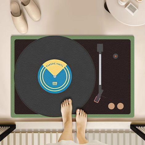 Ede Disque vinyle - 3 5080cm (terre de diatomées) Tapis de sol rétro en terre de diatomées, inspiré des cassettes audio et des disques vinyles. Tapis de salle de bain antidérapant, tapis de porte de s (1/5)