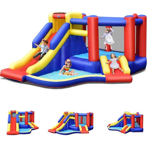 Goplus – Château gonflable enfant avec mur d’escalade – 3-4 enfants jusqu’à 120kg – Dimensions 383x313x182cm – Sac de rangement inclus
