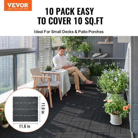 Dalles de Terrasse Emboîtables, Lot de 10, Revêtement de Sol Plastique Imperméable, 300 x 300 mm, 9290 c㎡, Utilisation par Tous les… (1/5)