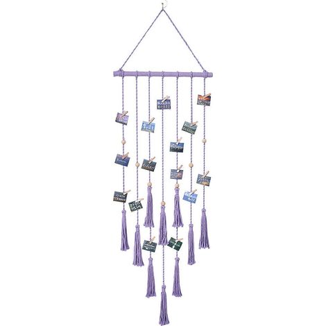 Makramee-Fotoclip-Wandbehänge, dekorative Makramee-Wandteppiche, gewebte Wandbehänge, Schlafzimmerdekoration, Helllila (1/5)