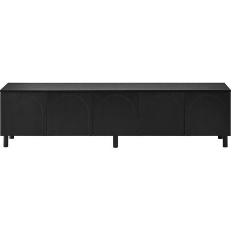 Mueble TV bajo de 180 cm negro con 5 puertas, patas metálicas, PB y MDF (1/5)