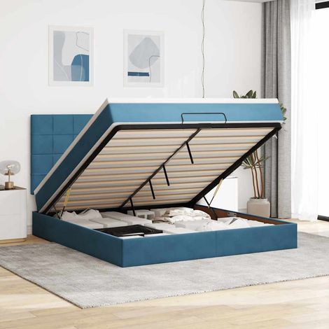 VidaXL Cadre de lit ottoman avec matelas bleu foncé 180x200 cm velours (1/5)