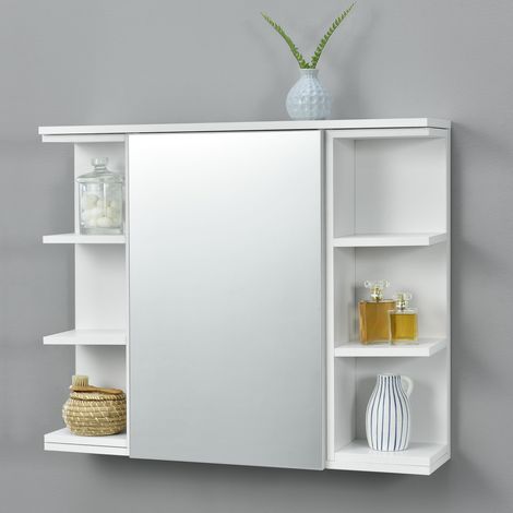 [En.Casa] – Placard mural salle de bain avec miroir 62 x 40 cm – Panneau mélaminé blanc – 3 étagères réglables – Montage mural simple (1/5)