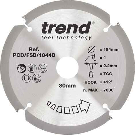 Lame de scie circulaire PCD fibre-ciment, 184 mm, alésage 30, 4 dents (1/5)