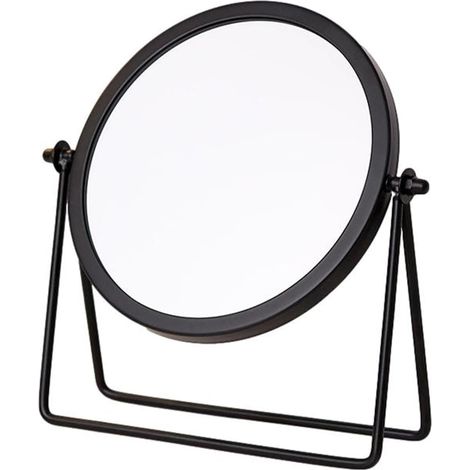 Espejo, espejo de maquillaje, espejo de pie, espejo de mesa, redondo, rotación de 360°, diseño de marco (negro) (1/4)