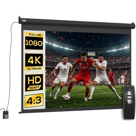 Homcom – Écran de projection motorisé 100 pouces 4:3 – 4K HD avec télécommande – Montage mural ou plafond – Angle de 160°