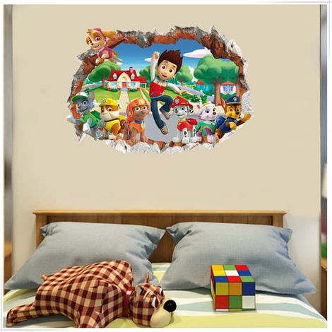 Ecleanfy - Stickers muraux 3D Pat' Patrouille pour chambres de garçons et de filles - Stickers muraux abîmés