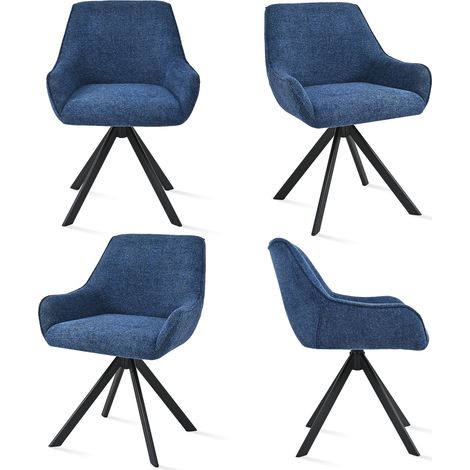 Goeurvant 360° drehbarer Sessel mit geschwungener Rückenlehne und weichem Kissen, perfekte Kombination aus Stil und Komfort - 4er Set - Dunkelblau - Leinen
