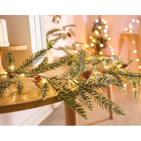 Christmas Garland Decoration,2m Christmas String Lights with 20 LED Lights,Christmas Tree Decoration Artificial Tree Garland 175cm Christmas Garland Decorations with Pine Cones (1/5)