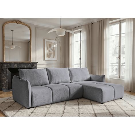 Canapé d'angle convertible et réversible en velours chiné gris