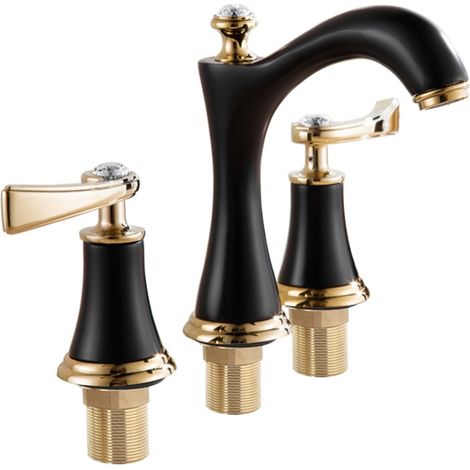 Beyamis Robinet de lavabo en cuivre, meuble de salle de bain, robinet fendu, robinet en titane (noir et or) (1/5)