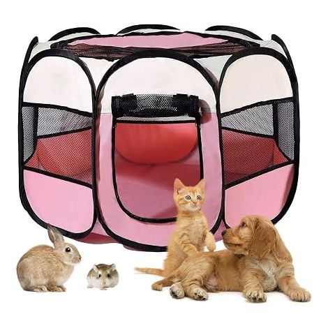 Boîte à Chiots 74 x 74 x 43 cm Pliable pour la Maison, clôture pour Chat, Lapins, intérieur et extérieur (Rouge Rose) (1/3)