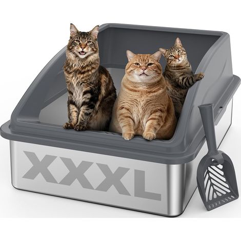 XXXL Cat Litter Tray, Extra Large Stainless Steel Litter Tray, 71 x 51 x 31 cm, Cat Litter Box with Removable High Edge, Easy to Clean, Ideal for Multi-Cat Homes and Large Cats (1/5)
