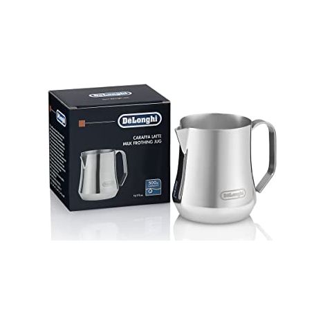 De'Longhi Milk Frothing Jug, Bricco per Montare il Latte con Comoda Impugnatura, Ideale per Cappuccino, Caffelatte e Latte Macchiato, Capacità 500 ml, Acciaio Inossidabile (1/4)
