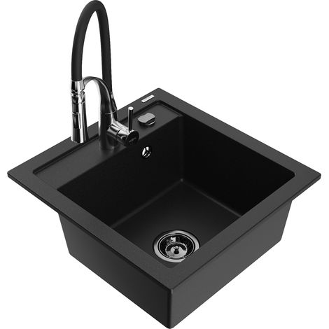 Mexen Vito lavello in granito a 1 vasca con miscelatore da cucina Aster, nero - 6503-77-73450-07-B (1/5)