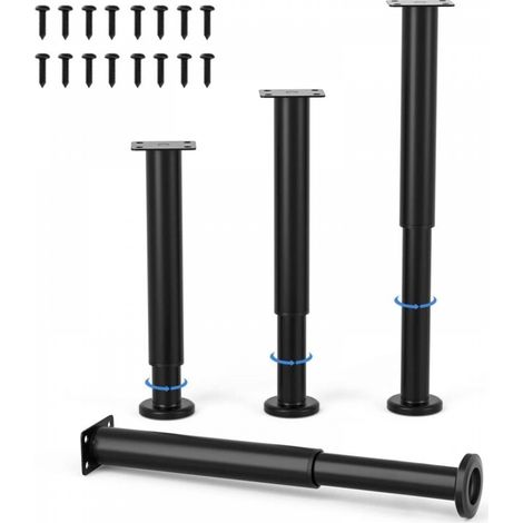 Lot de 4 pieds meubles réglables 25cm noirs, jambe table métal pour canapé (1/5)