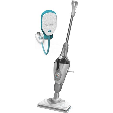 Fregona a vapor BLACK+DECKER Steam-Mop + SteaMitt, 1600 W, 0,5 L, color gris, ideal para limpieza de suelos duros, incluye guante SteaMitt para mayor comodidad.