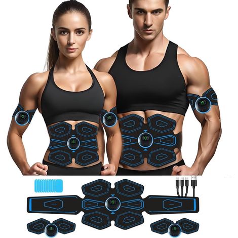 Estimulador muscular, cinturón de electroestimulación abdominal, 6 modos y 19 niveles de intensidad, cinturón de electroestimulación para entrenamiento muscular de abdominales, brazos, piernas y glúte (1/5)