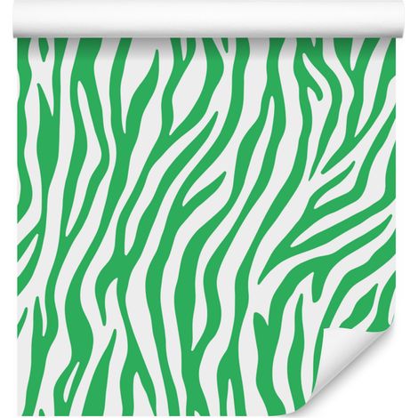 Papel pintado de rayas de cebra verdes para salón y dormitorio, 50x1000 cm. (1/5)