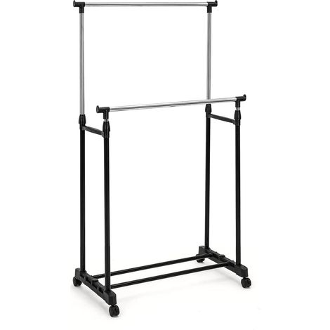 Youyijia Kleiderständer mit Rollen Hebender Wäscheständer Garderobenständer auf Rädern Doppelruten Kleiderbügel Höhe 92-156cm für Schlafzimmergarderobe (1/5)