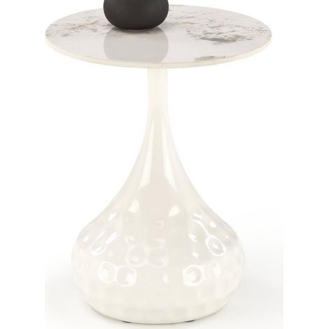 Table d'appoint blanche design en métal et plateau aspect marbre Young (1/3)