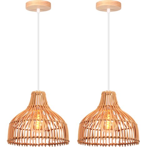 (2PCS) Lámpara de Techo Retro de Bambú, Lámpara Colgante Moderna Lámparas De Colgar para Interiores, para Dormitorio, Sala de Estar, Cocina