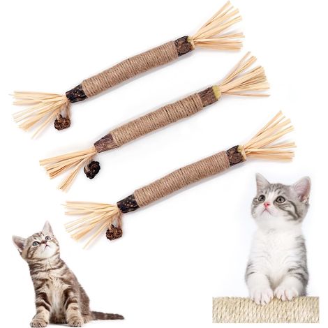 Bâtonnets Herbe à Chat, Bâtonnets à mâcher pour Chats, bâtonnets à mâcher pour Chats pour l'hygiène Dentaire et Contre la Mauvaise haleine (3 pièces)