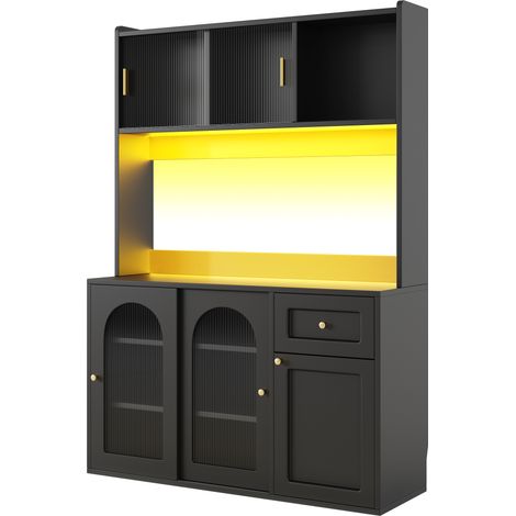 Armario de cocina alto con vitrina y LED 120x35x167 cm MDF y tablero de partículas negro HOMVRA (1/5)