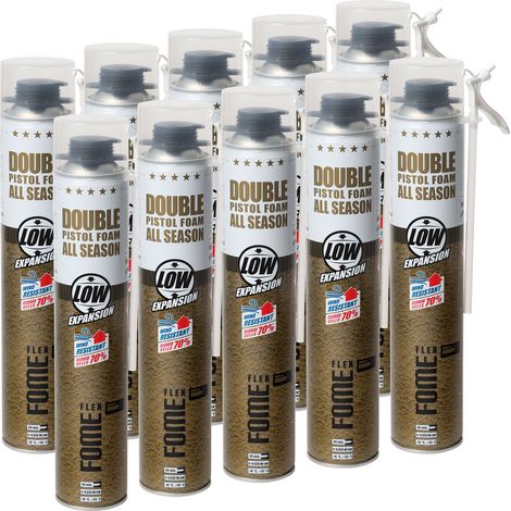 Mousse polyuréthane de montage FOME FLEX Double – pistolable, double adaptateur, faible expansion, isolation thermique – 750 ml – Lot de 10 pièces (1/5)