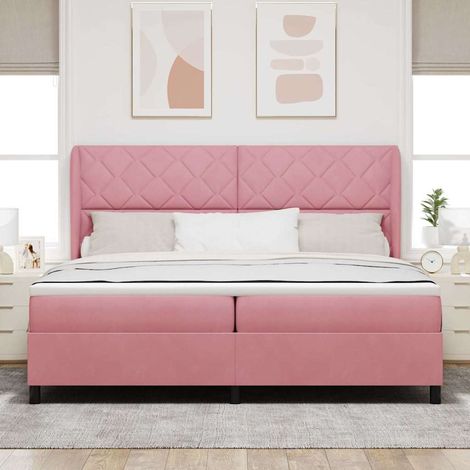 vidaXL Cama tipo Box Spring con cabecera Rosa 200 x 200 cm Terciopelo (1/5)