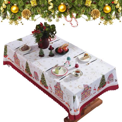 Runde, rechteckige Tischdecke mit Aufdruck, fleckenabweisend, waschbares Polyester, ideal zum Dekorieren Ihres Tisches zu Weihnachten und anderen Anlässen (1/5)