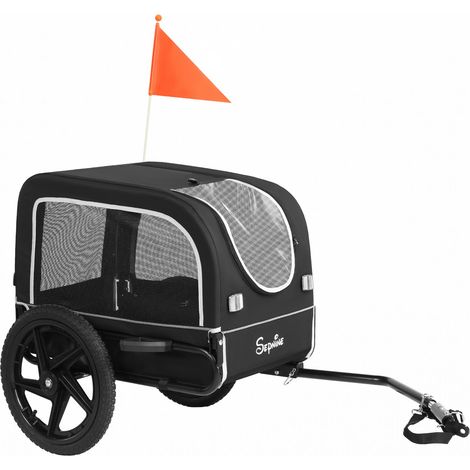 Sepnine Remorque vélo pour animaux de compagnie, grande, intérieur 67×43×48 cm, charge maximale 23 kg, roues à air de 40 cm, attelage universel, pliable - gris (1/2)