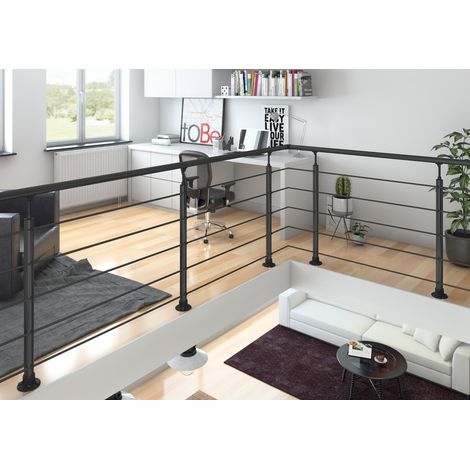 Garde-corps en aluminium - Noir - Fixation au mur - Longueur 2.50m - Structure découpable - CLEANB-GC-FL-250 (1/4)