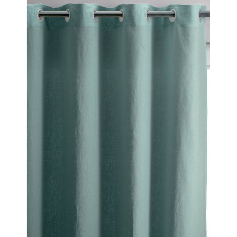 Rideau de Fenêtre en Lin Lavé Vert-de-Gris 140 x 280 cm avec Oeillets en Métal Mat - PANGIVO (1/2)