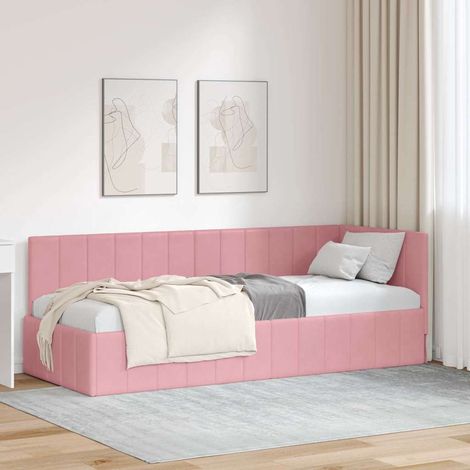 Cadre de lit d'angle 80 x 200 cm en velours rose avec lattes, canapé-lit compact - PANGIVO (1/5)