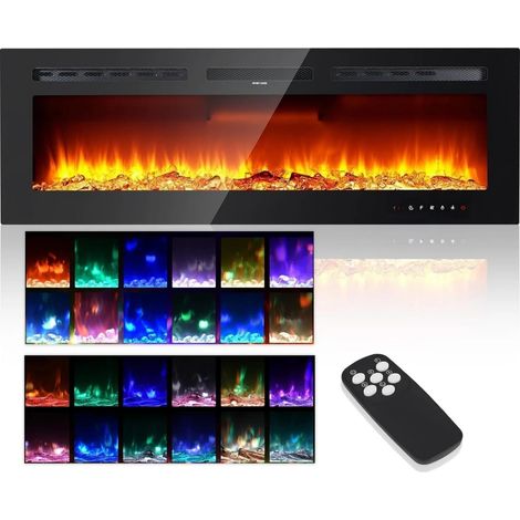 Cheminée électrique 40" 3-en-1 (à poser/murale/encastrable) - Effet flamme 3D 12 couleurs - 900/1800 W, télécommande, minuterie, thermostat - Noir (1/5)