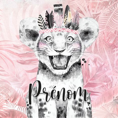 Papier peint panoramique enfant avec prénom personnalisable - Lion Indien - 130 cm x 130 cm (1/2)