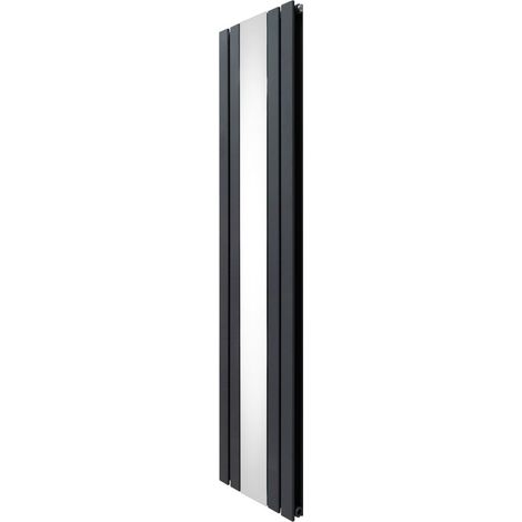 Paneelheizkörper mit Spiegel 1800 x 425mm  Vertikaler Wandheizkörper Heizgerät  Matt Anthrazit Grau Kohlenstoffstahl  Wohn- Badezimmer Küche [Inkl. Reinigungsbürste, Befestigungsset & Halterungen]