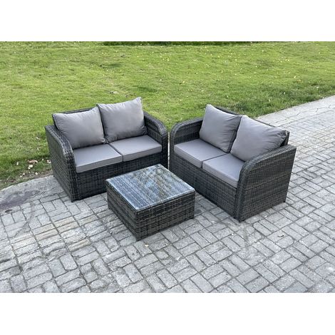 Fimous Rattan Sofa Set Outdoor Garden Furniture Set with Square Coffee Table Loveseat Sofa Dark Grey Mixed (1/5)