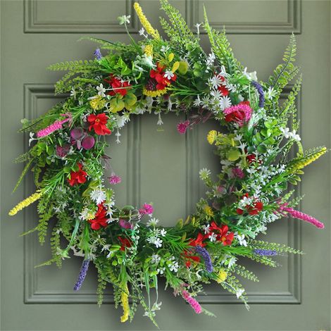 Guirlande Murale Fleur Artificielle - Cercle en Rotin - Décoration Printemps Porte Intérieure - 45 cm - 1 Pièce (1/3)