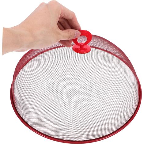 Tapa de hierro rojo para alimentos con asa ergonómica y cubierta de malla transparente para barbacoas, picnics y comidas al aire libre (30 cm) (1/5)
