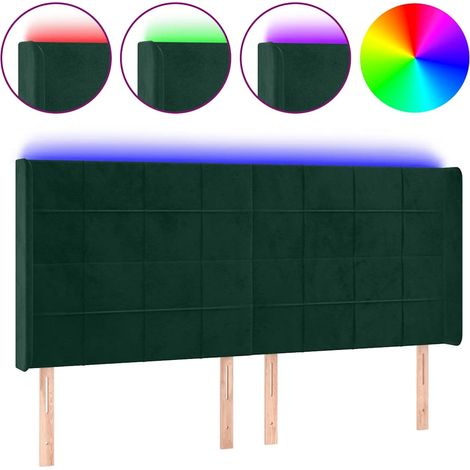 Testiera Testata del letto a LED Verde Scuro 203x16x118/128 cm in Velluto (1/5)