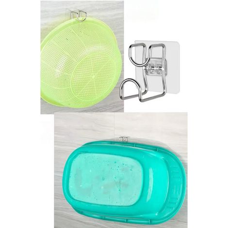 Set mit 3 Edelstahl-Spülbeckenhaken mit Klebefläche zur Wandmontage, Spülbecken-Aufbewahrungsregal in Küche und Bad (1/5)