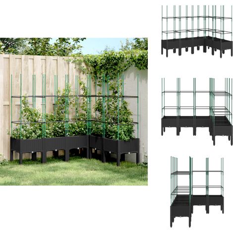 Jardinière avec treillis noir 160x120x142,5 cm PP - Jardinierre En Rotin - Jardinière Extérieure - Pot Plante Grimpante - Pot De Fleurs Décoratif - Jardinière Surélevée (1/5)