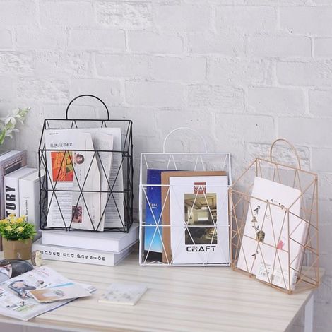 Panier à journaux sur Pied avec poignée pour Suspendre Le Mur - Élégant Porte-Magazines en métal pour Salle de Bain ou Bureau, (1/4)