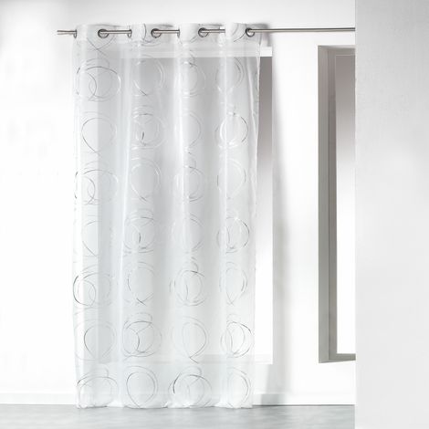 Voilage à Œillets 140 x 240 cm – Voile Imprimé Argent Bully Blanc (1/3)