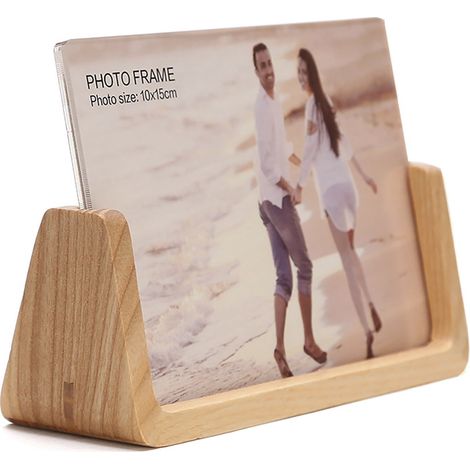 Cadre Photo Bois Massif - Verre Acrylique Clair Haute Définition - Pour Photo 10 x 15 cm - Design U Sans Cadre - Bureau Tableau Showroom - Lot de 2 (1/3)