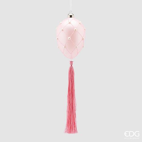 EDG Enzo De Gasperi Decoro Uovo Vetro con Perle H 11 Cm D 8 Cm Pink