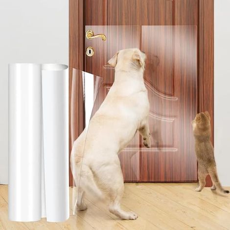 Protection anti-griffures pour chat, 5 m x 45 cm, convient aux meubles pour chats, aux portes pour chiens, etc., autocollante transparente, protège les murs et les portes des griffures. (1/5)