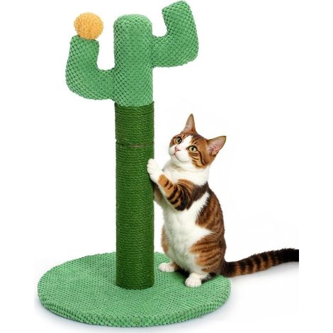 Cactus Griffoir pour Chat 50 cm - Happy & Polly Poteau Griffoir Chat en Corde de Tissu Résistant Jute Naturel - Grattoir Chat Base Stable pour Chatons et Chats Adultes d'Intérieur - Vert (1/5)